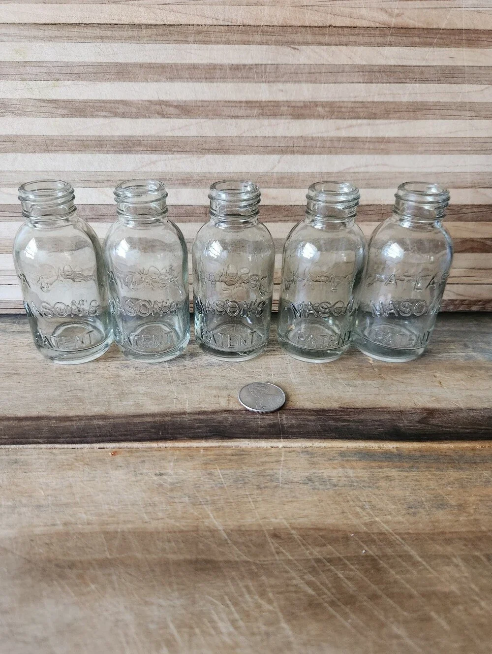 Vintage Atlas Mason Bottles 3 oz. 5 total